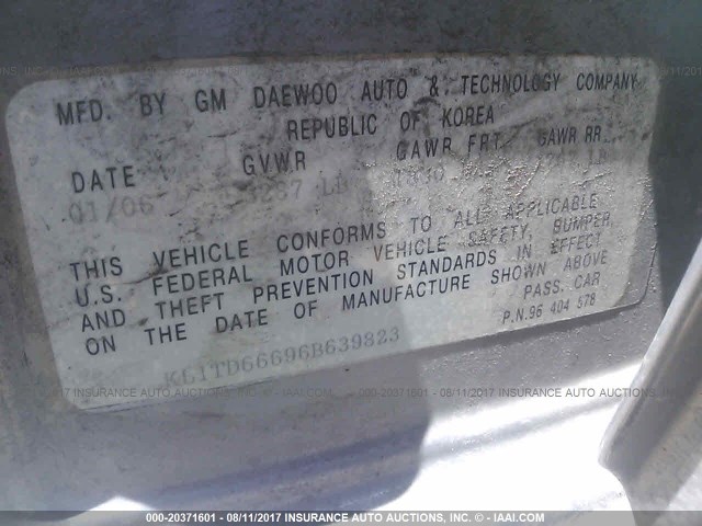 KL1TD66696B639823 - 2006 CHEVROLET AVEO LS GRAY photo 9