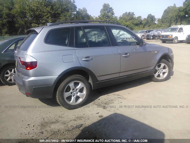 WBXPC93468WJ23581 - 2008 BMW X3 3.0SI SILVER photo 4