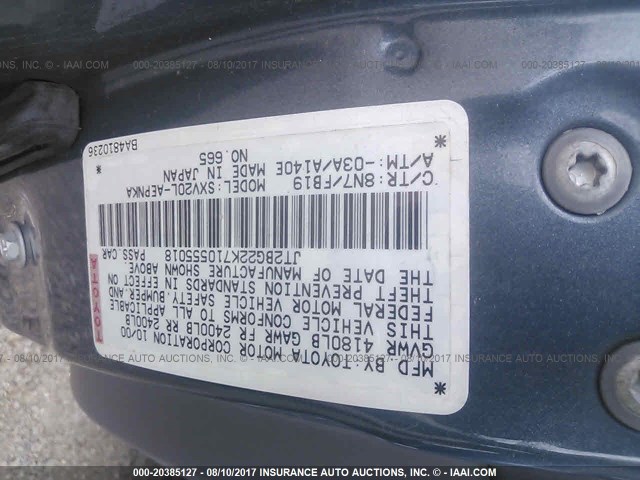 JT2BG22K710555018 - 2001 TOYOTA CAMRY CE/LE/XLE 蓝色 照片 9