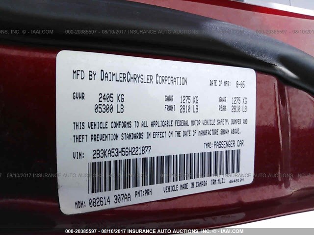 2B3KA53H56H221877 - 2006 DODGE CHARGER R/T RED photo 9