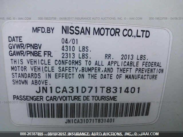 JN1CA31D71T831401 - 2001 NISSAN MAXIMA GXE/SE/GLE/20TH ANNIV WHITE photo 9