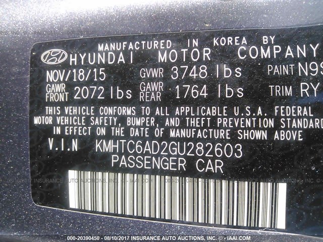 KMHTC6AD2GU282603 - 2016 HYUNDAI VELOSTER GRAY photo 9