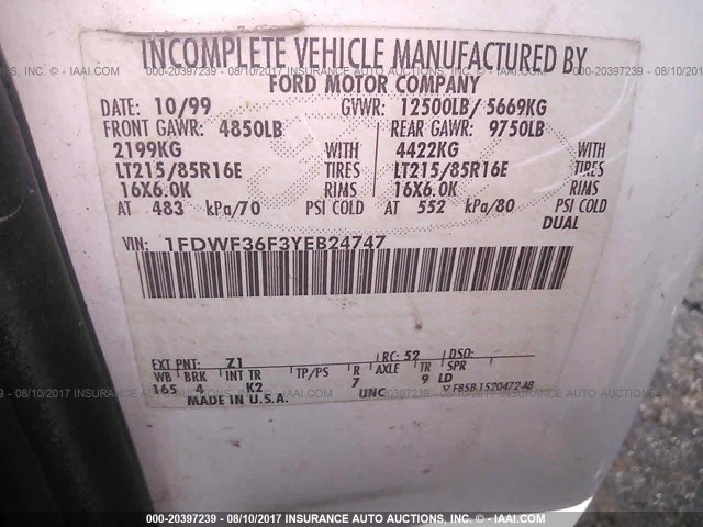 1FDWF36F3YEB24747 - 2000 FORD F350 SUPER DUTY WHITE photo 9