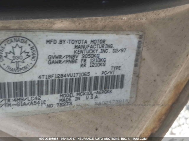 4T1BF12B4VU171065 - 1997 TOYOTA AVALON XL/XLS GOLD photo 9