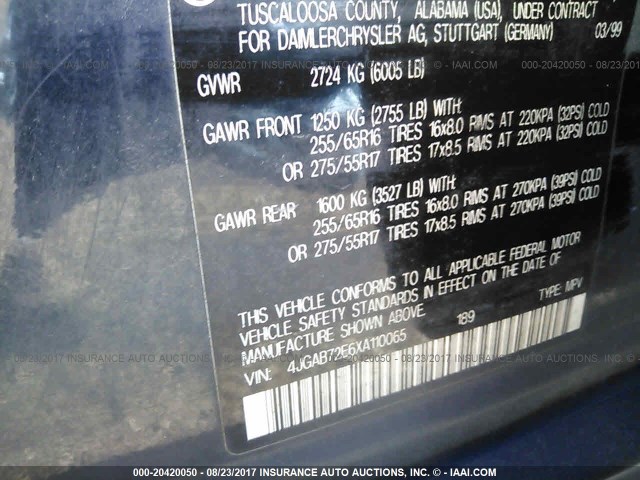 4JGAB72E6XA110065 - 1999 MERCEDES-BENZ ML 430 黑色 照片 9