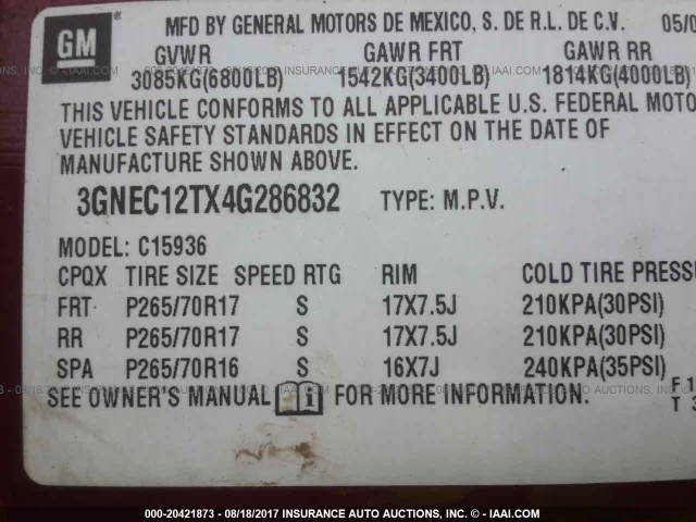 3GNEC12TX4G286832 - 2004 CHEVROLET AVALANCHE C1500 MAROON photo 9