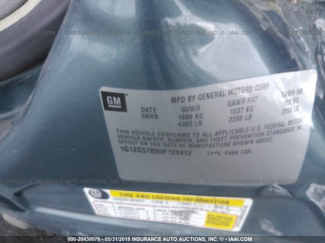 1G1ZG57B89F123412 - 2009 CHEVROLET MALIBU LS ლურჯი ფოტო 9