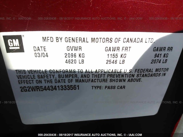 2G2WR544341333561 - 2004 PONTIAC GRAND PRIX GTP Tünd qırmızı foto 9