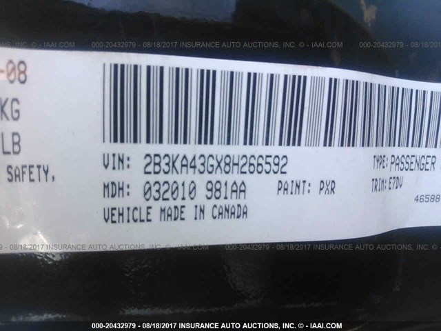 2B3KA43GX8H266592 - 2008 DODGE CHARGER BLACK photo 9