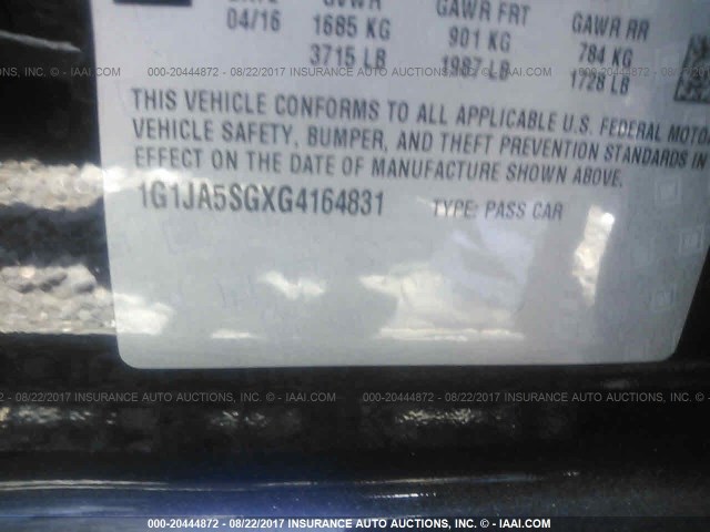 1G1JA5SGXG4164831 - 2016 CHEVROLET SONIC LS 黑色 照片 9