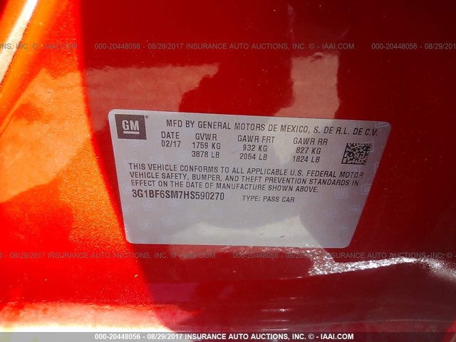 3G1BF6SM7HS590270 - 2017 CHEVROLET CRUZE PREMIER RED photo 9