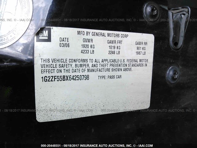 1G2ZF55BX64250798 - 2006 PONTIAC G6 SE BLACK photo 9