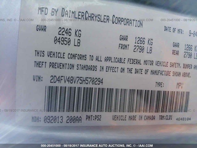 2D4FV48V75H570294 - 2005 DODGE MAGNUM SXT SILVER photo 9