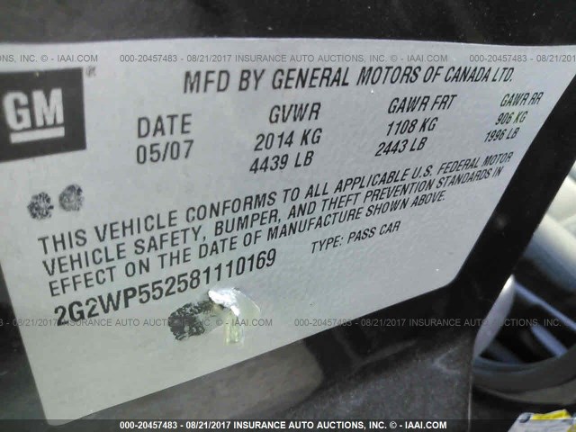 2G2WP552581110169 - 2008 PONTIAC GRAND PRIX შავი ფოტო 9