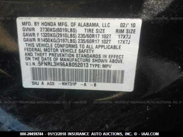 5FNRL3H96AB052013 - 2010 HONDA ODYSSEY TOURING BLACK photo 10