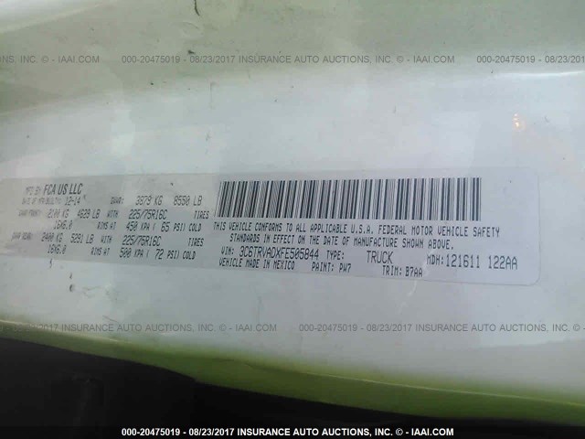 3C6TRVADXFE505844 - 2015 RAM PROMASTER 1500 1500 STANDARD WHITE photo 9