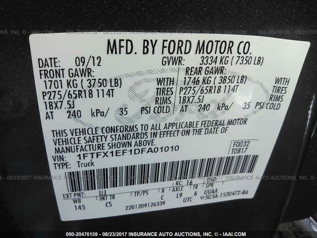 1FTFX1EF1DFA01010 - 2013 FORD F150 SUPER CAB GRAY photo 9