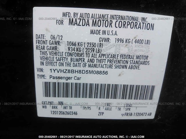 1YVHZ8BH8D5M08856 - 2013 MAZDA 6 SPORT BLACK photo 9