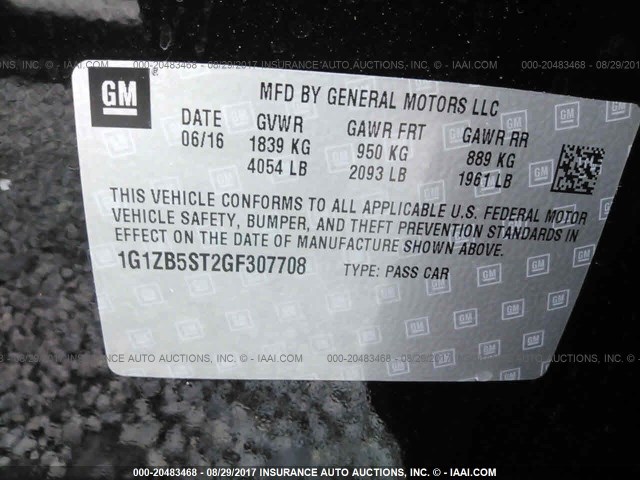 1G1ZB5ST2GF307708 - 2016 CHEVROLET MALIBU LS 黑色 照片 9