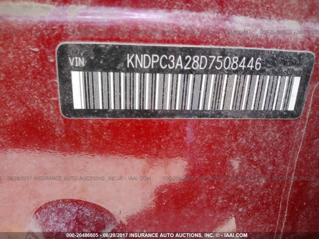 KNDPC3A28D7508446 - 2013 KIA SPORTAGE EX RED photo 9