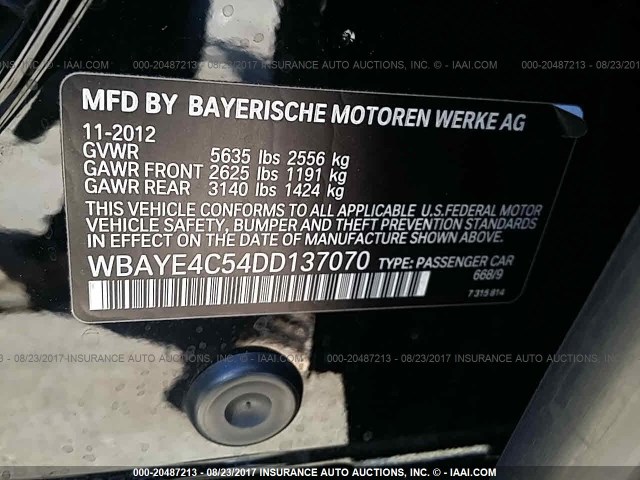 WBAYE4C54DD137070 - 2013 BMW 740 LI BLACK photo 9