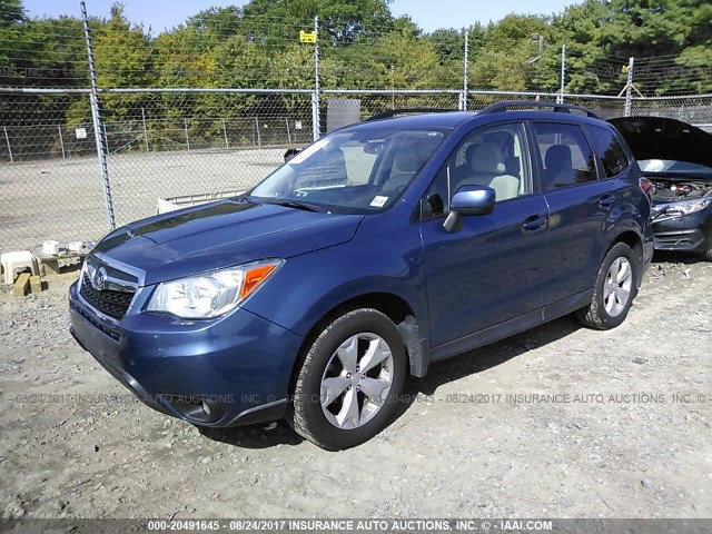 JF2SJAEC5EH506271 - 2014 SUBARU FORESTER 2.5I PREMIUM BLUE photo 2