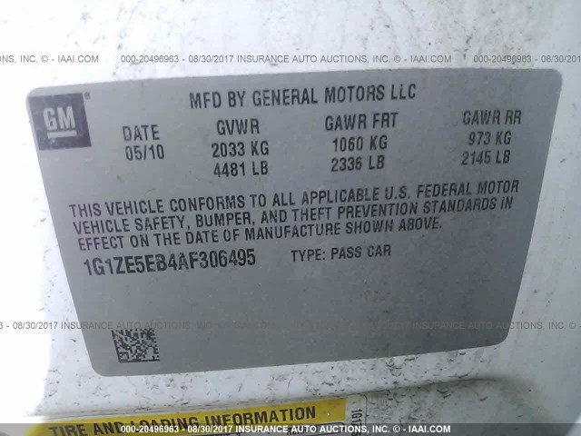 1G1ZE5EB4AF306495 - 2010 CHEVROLET MALIBU LTZ Ağ foto 9