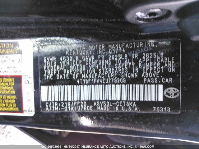 4T1BF1FK4EU779209 - 2014 TOYOTA CAMRY L/SE/LE/XLE 黑色 照片 9