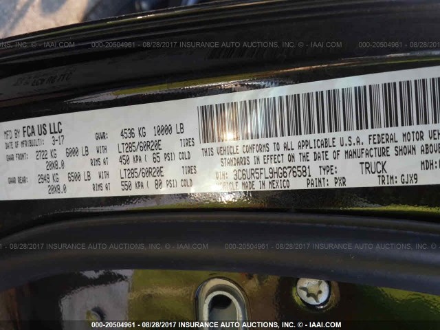 3C6UR5FL9HG676581 - 2017 RAM 2500 LARAMIE BLACK photo 9