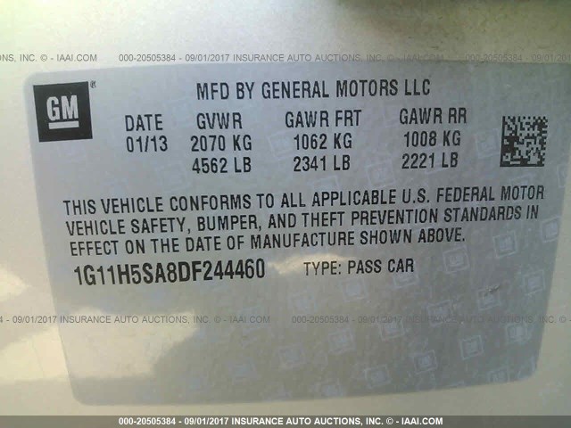 1G11H5SA8DF244460 - 2013 CHEVROLET MALIBU LTZ 棕色 照片 9