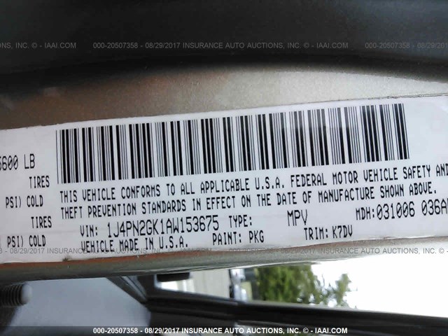 1J4PN2GK1AW153675 - 2010 JEEP LIBERTY SPORT 米色 照片 9