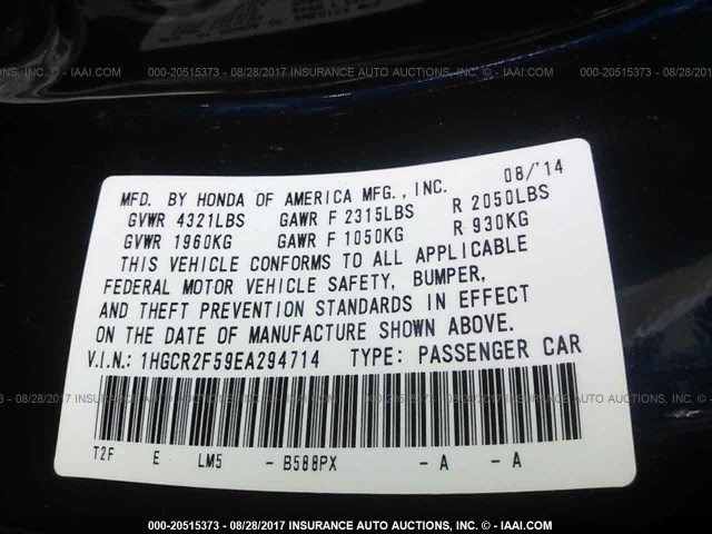 1HGCR2F59EA294714 - 2014 HONDA ACCORD SPORT Қою көк фото 9