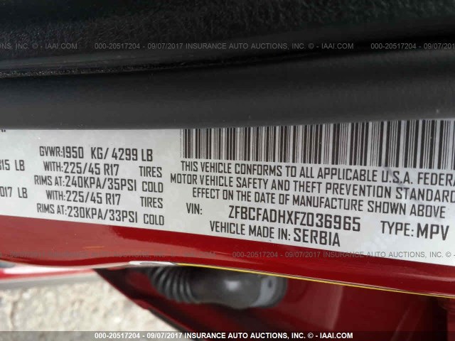 ZFBCFADHXFZ036965 - 2015 FIAT 500L TREKKING RED photo 9
