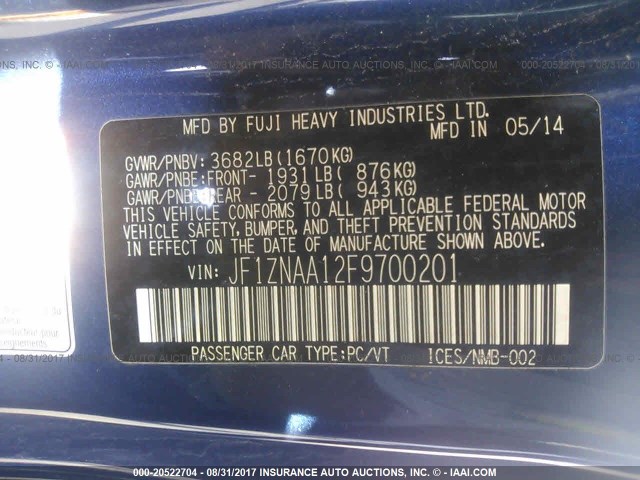 JF1ZNAA12F9700201 - 2015 TOYOTA SCION FR-S 蓝色 照片 9