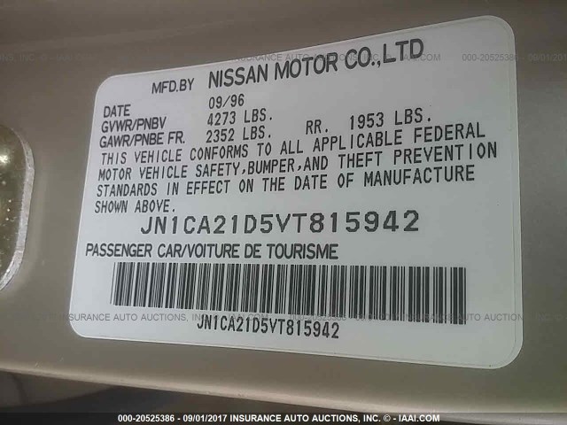 JN1CA21D5VT815942 - 1997 NISSAN MAXIMA GLE/GXE/SE GOLD photo 9