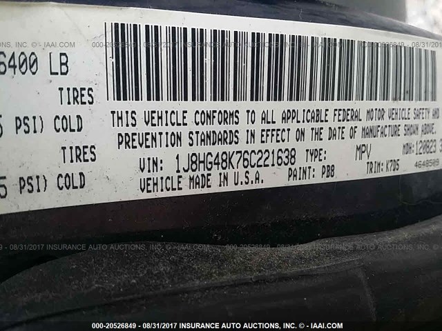 1J8HG48K76C221638 - 2006 JEEP COMMANDER BLUE photo 9