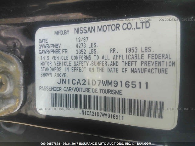 JN1CA21D7WM916511 - 1998 NISSAN MAXIMA GLE/GXE/SE BLACK photo 9