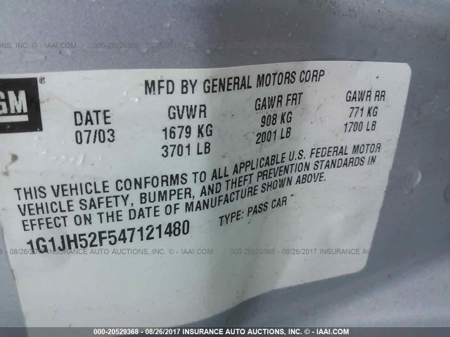 1G1JH52F547121480 - 2004 CHEVROLET CAVALIER LS SPORT SILVER photo 9