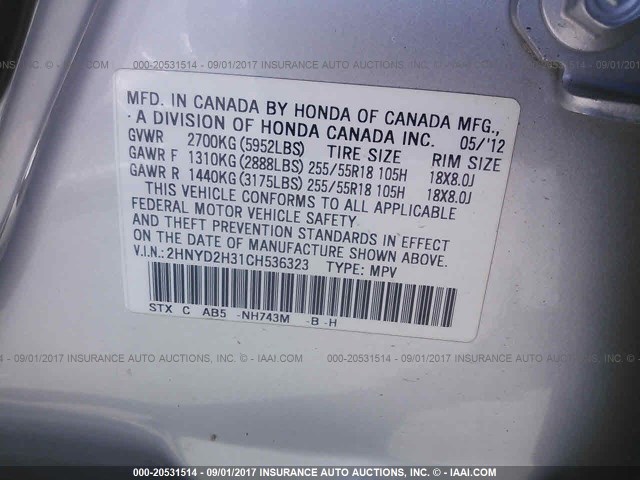 2HNYD2H31CH536323 - 2012 ACURA MDX TECHNOLOGY SILVER photo 9