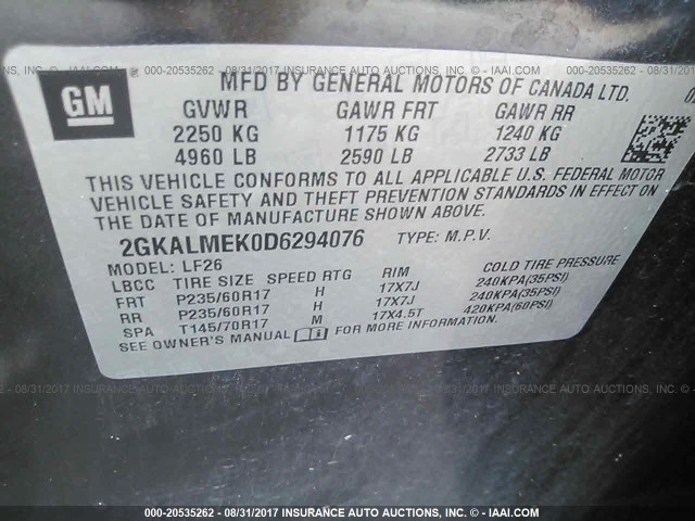 2GKALMEK0D6294076 - 2013 GMC TERRAIN SLE BLACK photo 9