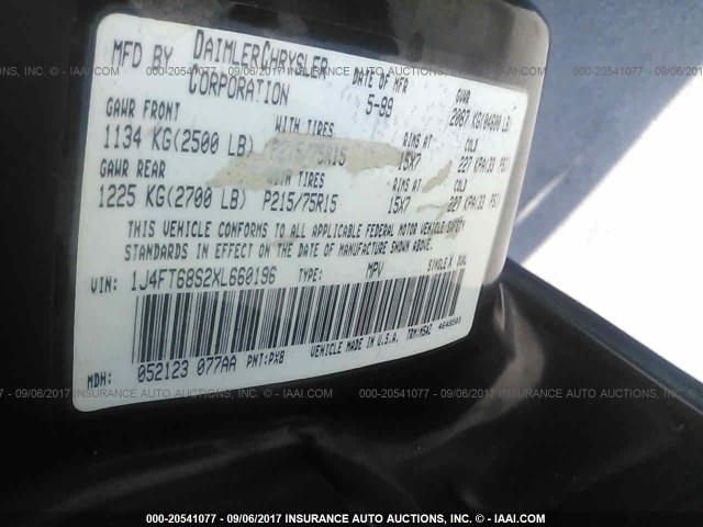 1J4FT68S2XL660196 - 1999 JEEP CHEROKEE SPORT/CLASSIC Czarny zdjęcie 9