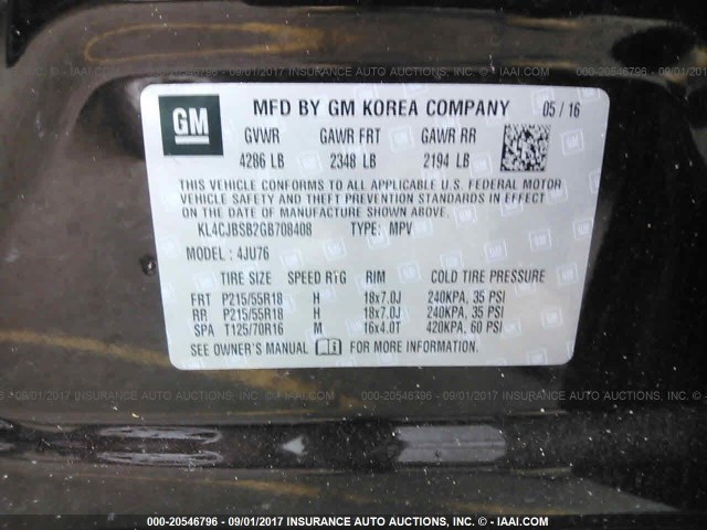 KL4CJBSB2GB708408 - 2016 BUICK ENCORE CONVENIENCE 栗色 照片 9