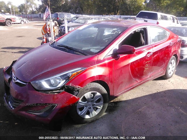 5NPDH4AE2GH724040 - 2016 HYUNDAI ELANTRA SE/SPORT/LIMITED MAROON photo 2