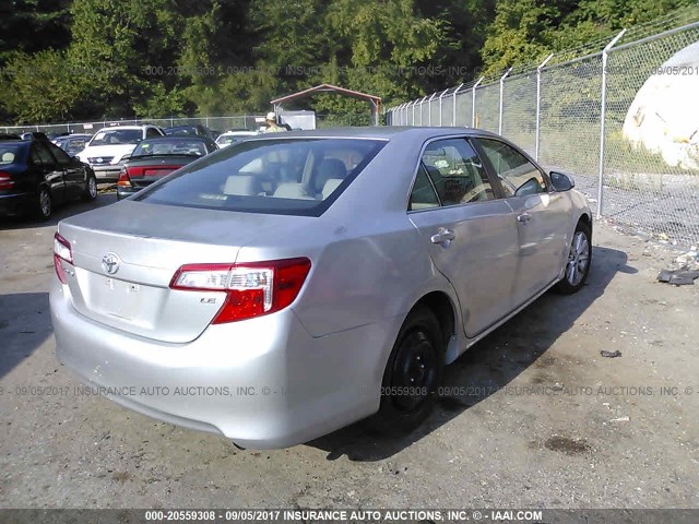 4T4BF1FK0CR205807 - 2012 TOYOTA CAMRY SE/LE/XLE SILVER photo 4