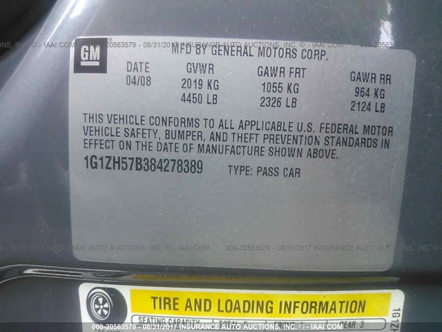 1G1ZH57B384278389 - 2008 CHEVROLET MALIBU 1LT 灰色 照片 9