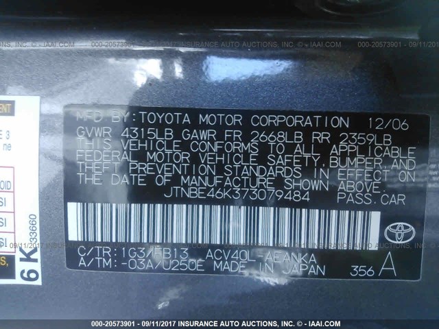 JTNBE46K373079484 - 2007 TOYOTA CAMRY NEW GENERAT CE/LE/XLE/SE GRAY photo 9