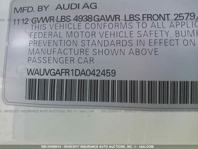 WAUVGAFR1DA042459 - 2013 AUDI S5 PRESTIGE WHITE photo 9