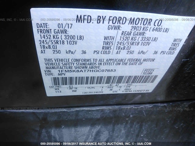 1FM5K8AT7HGC07653 - 2017 FORD EXPLORER POLICE INTERCEPTOR BLACK photo 9