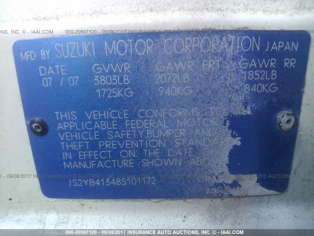 JS2YB413485101172 - 2008 SUZUKI SX4 CONVENIENCE WHITE photo 9