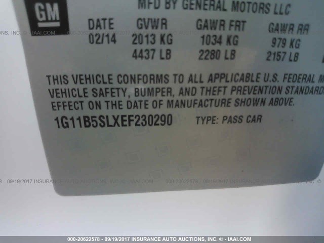 1G11B5SLXEF230290 - 2014 CHEVROLET MALIBU LS თეთრი ფოტო 9